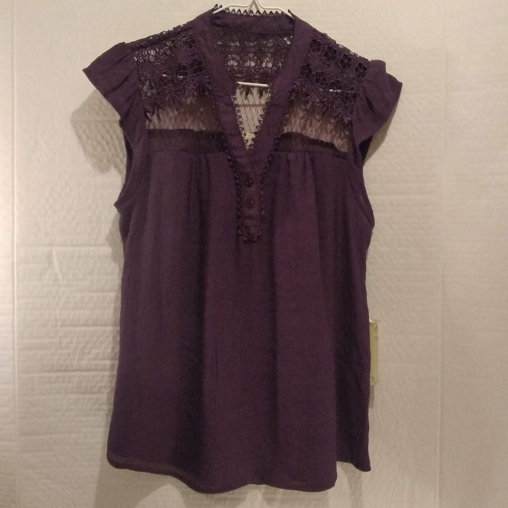 NWT Sweet Wanderer rust floral lace blouse medium